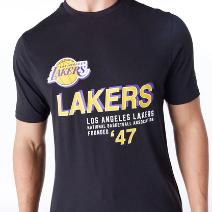 The Male model is wearing LA Lakers NBA Graphic Black T-Shirt 2