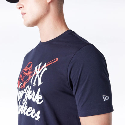 The Male model is wearing New York Yankees MLB Baseball Graphic Navy T-Shirt 6