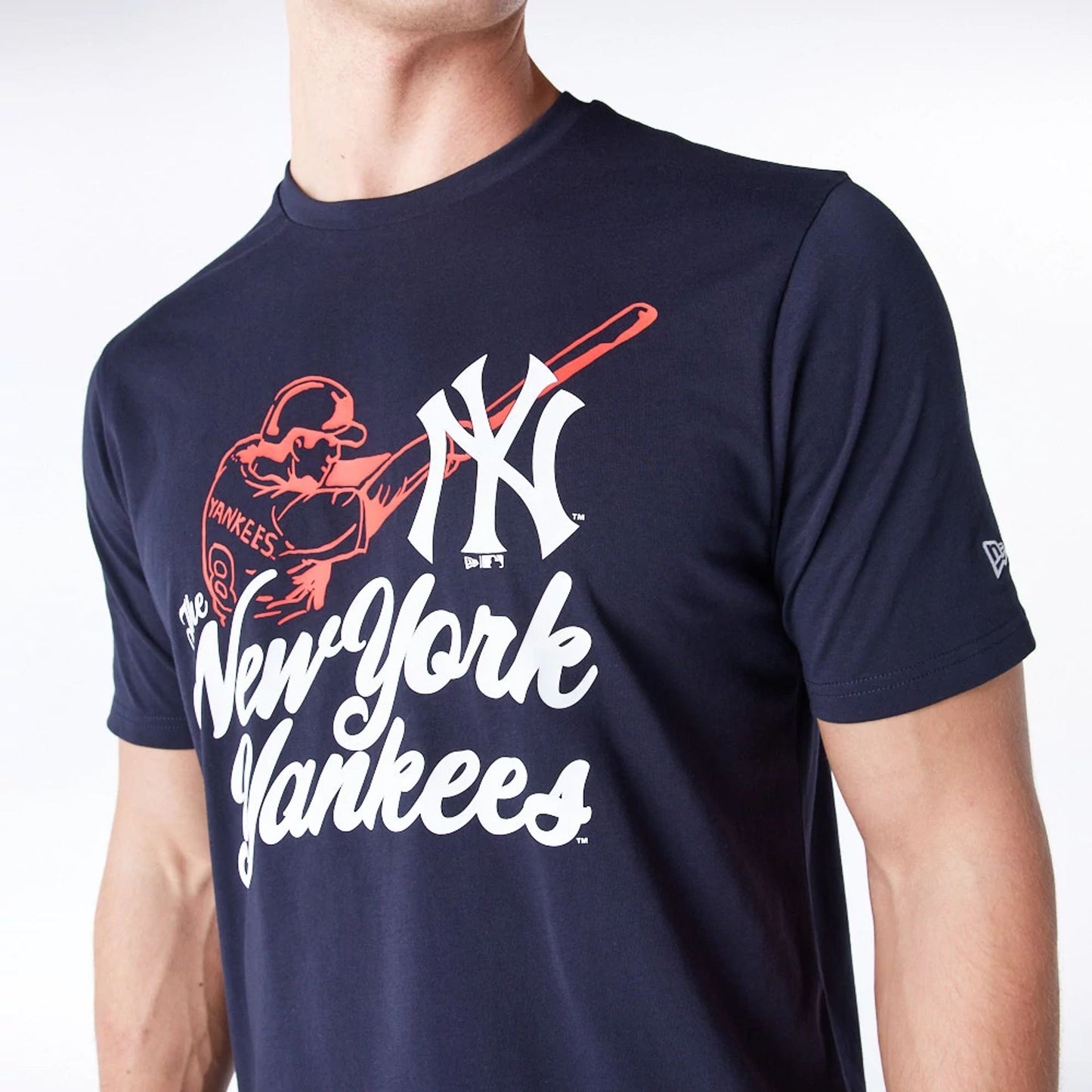 The Male model is wearing New York Yankees MLB Baseball Graphic Navy T-Shirt 3