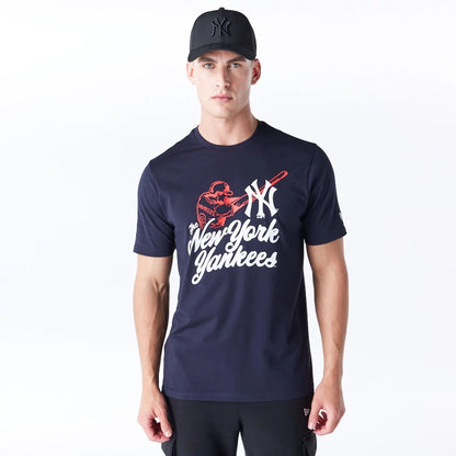 The Male model is wearing New York Yankees MLB Baseball Graphic Navy T-Shirt 1