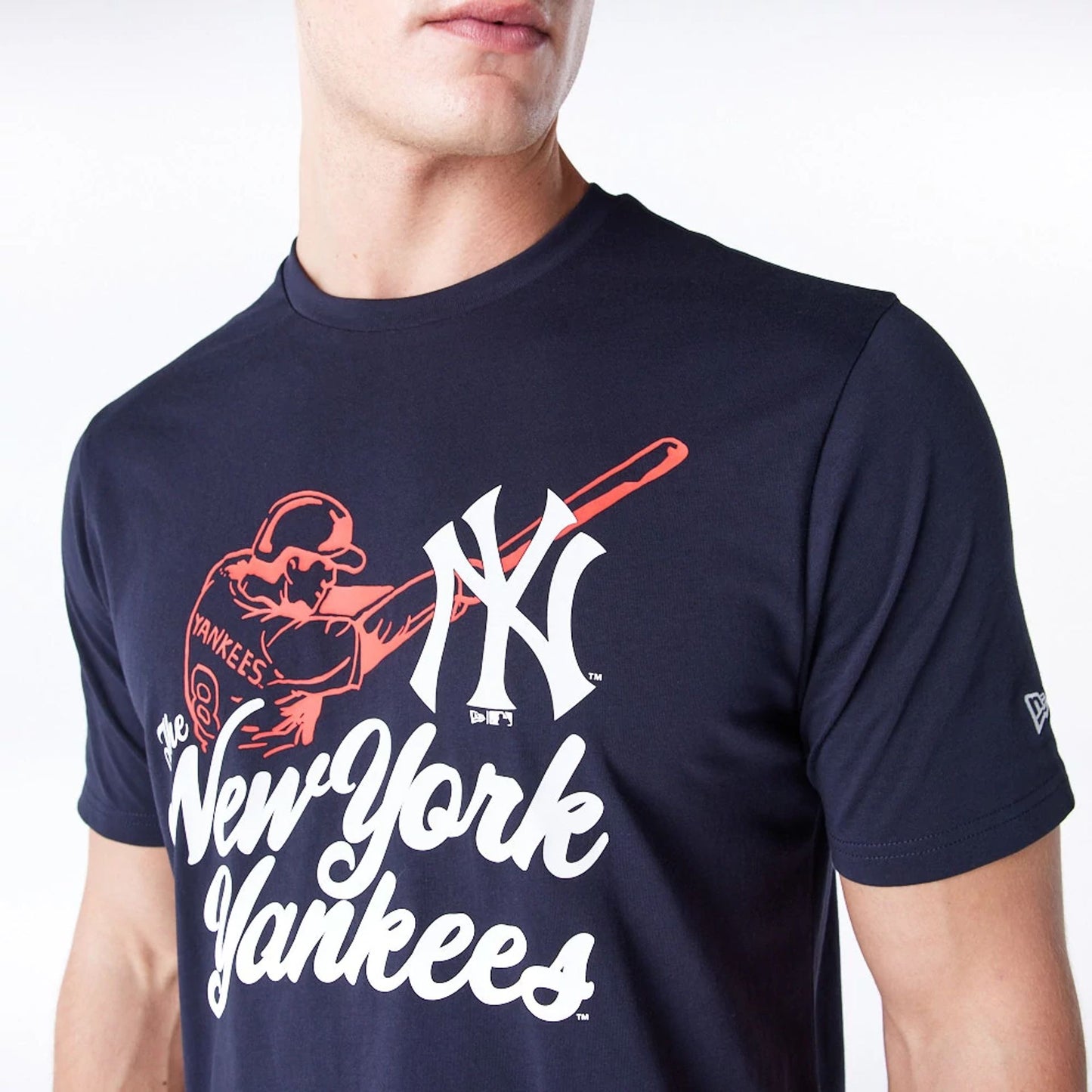 The Male model is wearing New York Yankees MLB Baseball Graphic Navy T-Shirt 4