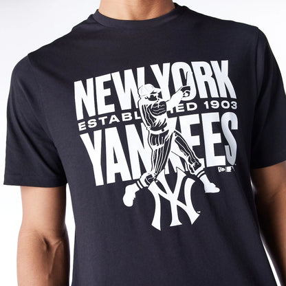 The Male model is wearing New York Yankees MLB Baseball Graphic Black T-Shirt 4