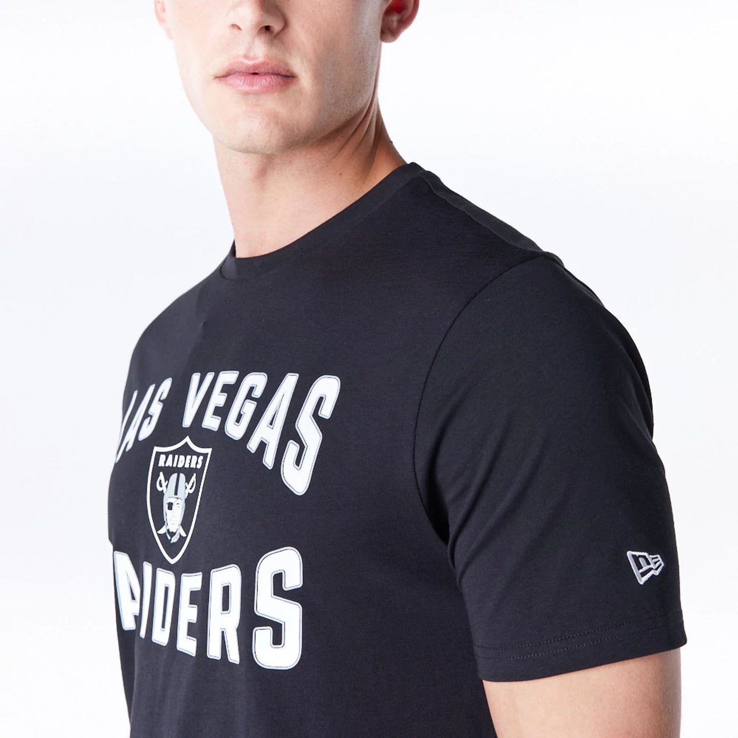 The Male model is wearing Las Vegas Raiders NFL Graphic Black and White T-Shirt 3