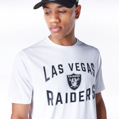 The Male model is wearing Las Vegas Raiders NFL Graphic White and Black T-Shirt 5