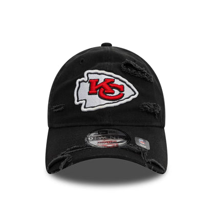 This is a Kansas City Chiefs NFL Distressed Black 9TWENTY Adjustable Cap 7