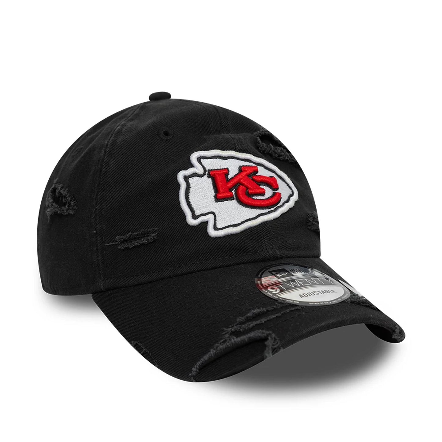 This is a Kansas City Chiefs NFL Distressed Black 9TWENTY Adjustable Cap 1