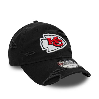 This is a Kansas City Chiefs NFL Distressed Black 9TWENTY Adjustable Cap 1