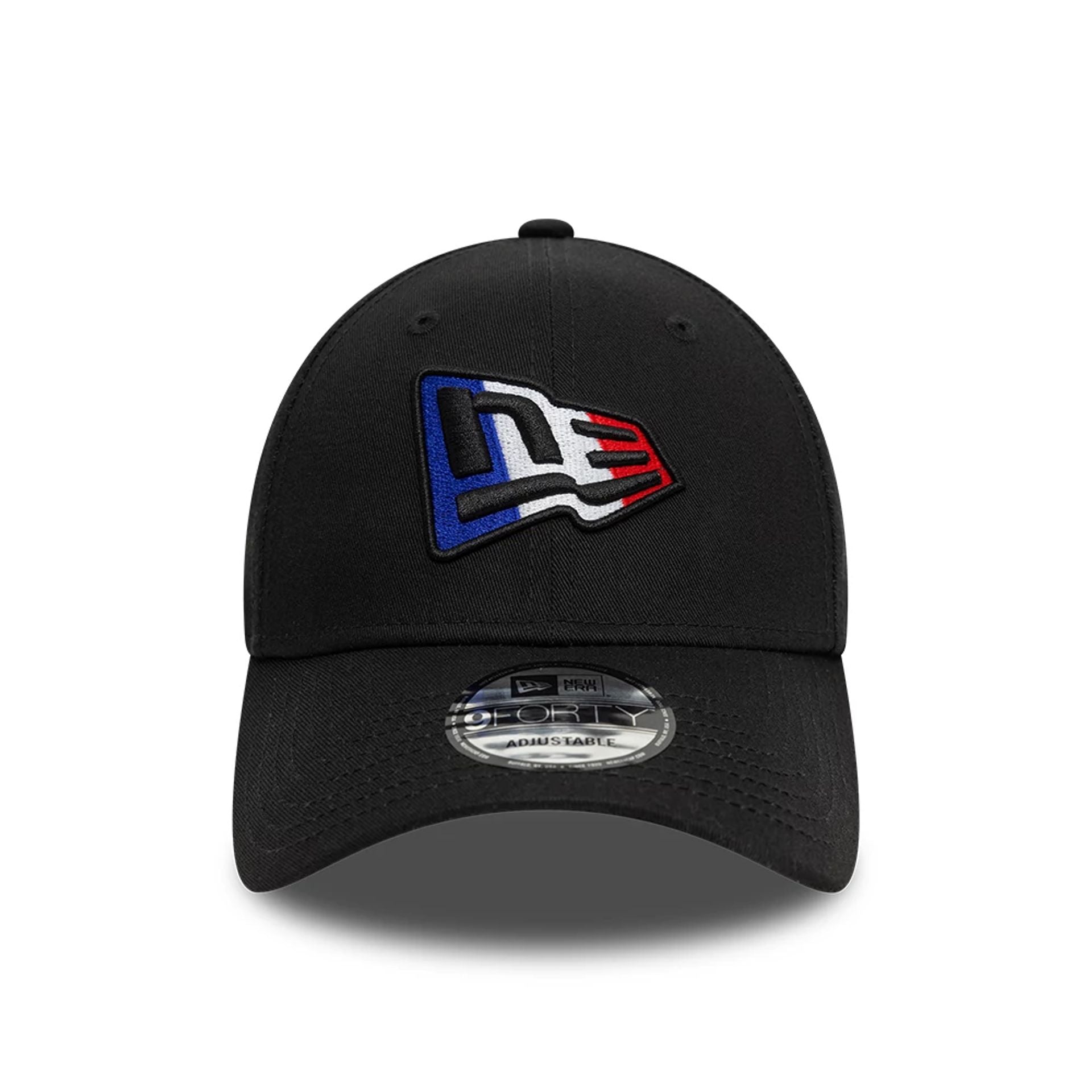 This is a New Era French Country Flag Infill Black 9FORTY Adjustable Cap 3