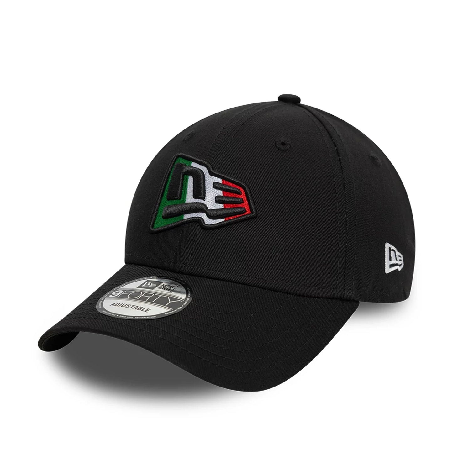 This is a New Era Italian Country Flag Infill Black 9FORTY Adjustable Cap 1