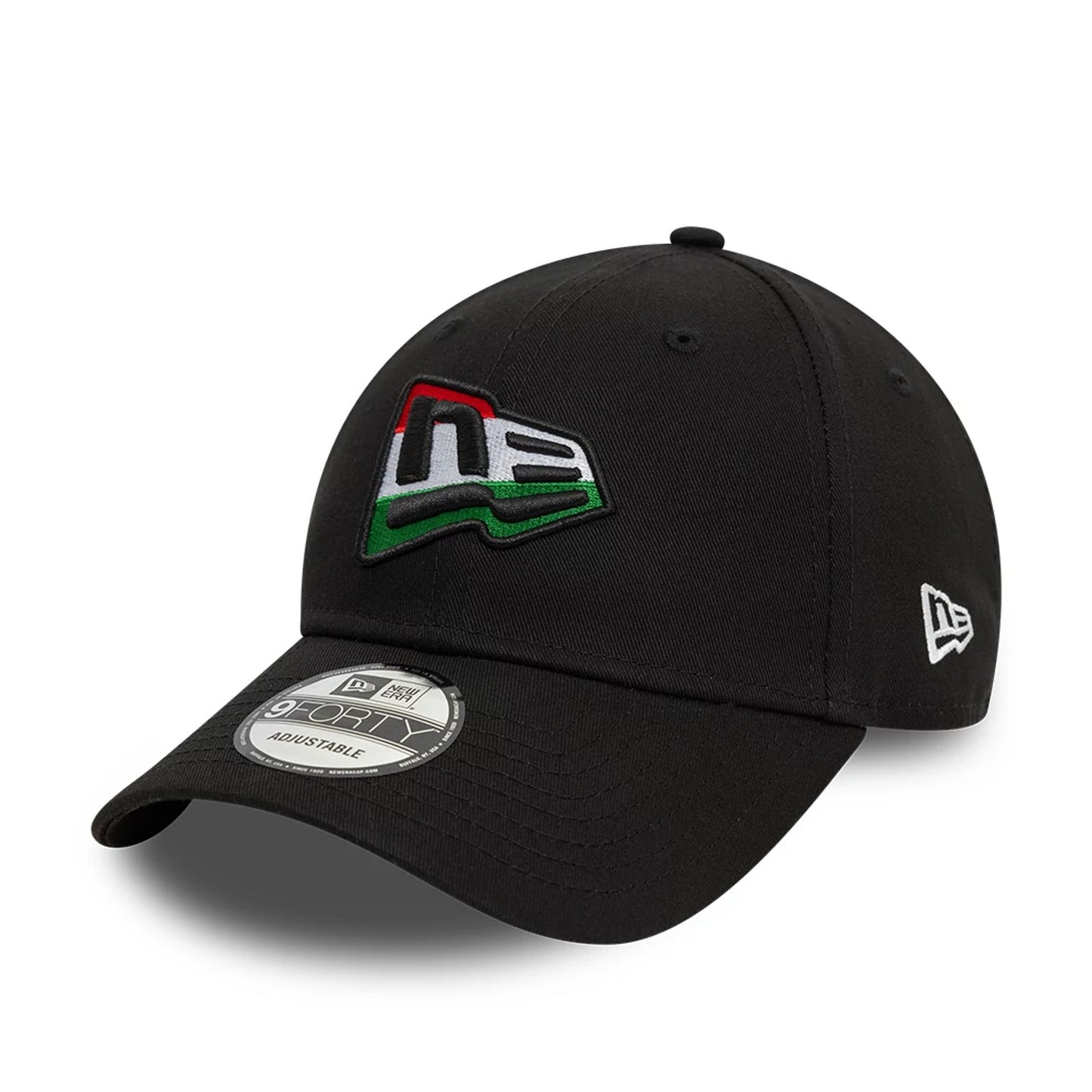 This is a New Era Hungarian Country Flag Infill Black 9FORTY Adjustable Cap 1