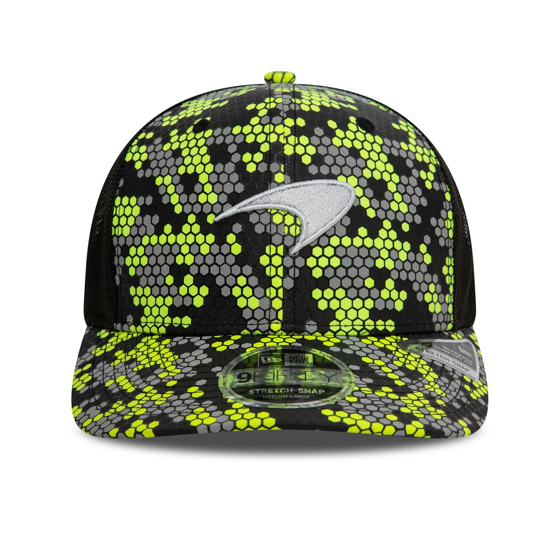 This is a McLaren Racing Singapore Race Special Black And Green 9FIFTY Stretch Snap Cap 2