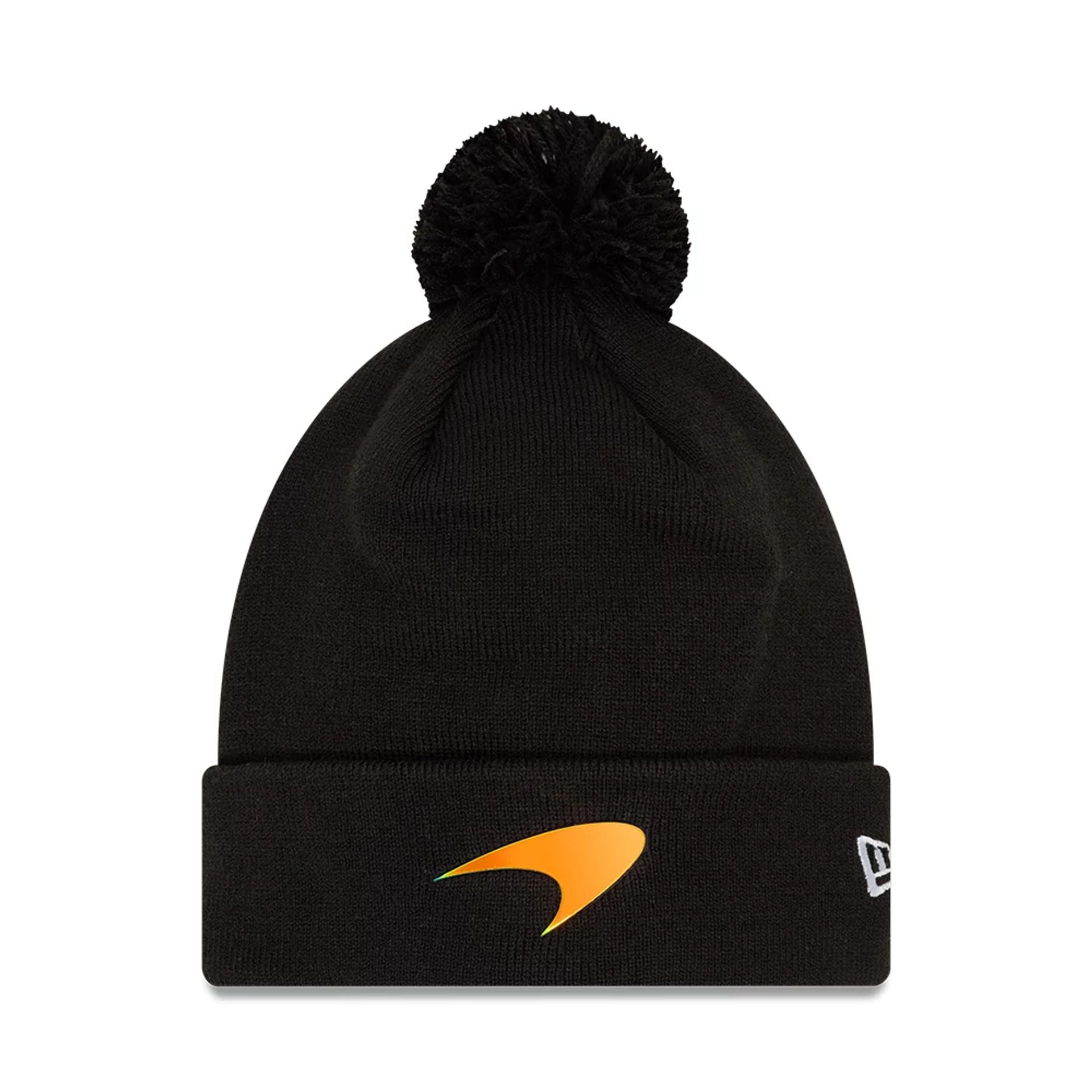 This is a McLaren Automotive Motorsports Black Bobble Knit Beanie Cap 1