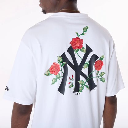 The Male model is wearing New York Yankees MLB Floral Rose Graphic White Oversized T-Shirt 3