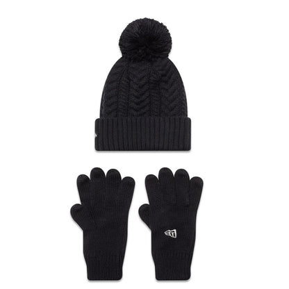 This is a New Era Youth Cable Navy Beanie and Gloves Set 2