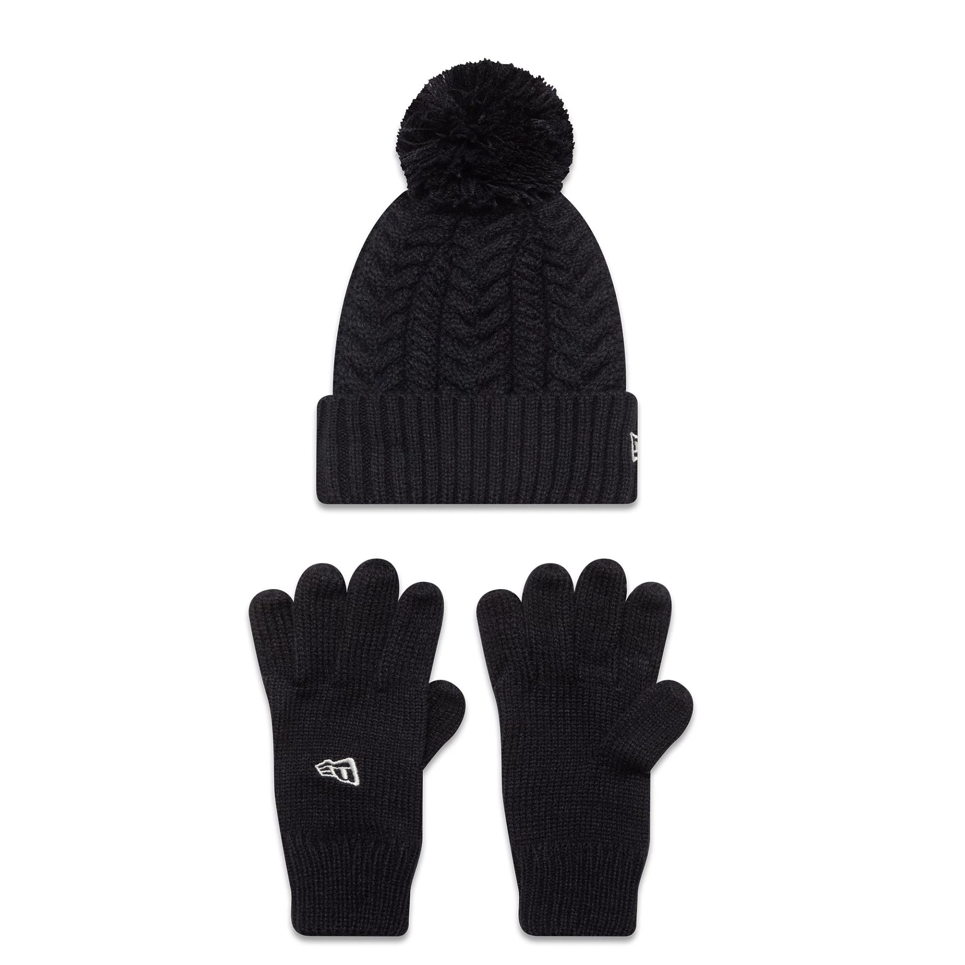 This is a New Era Youth Cable Navy Beanie and Gloves Set 1