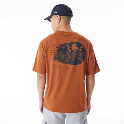 The Male model is wearing Boston Red Sox Baseball Graphic Brown Oversized T-Shirt  5