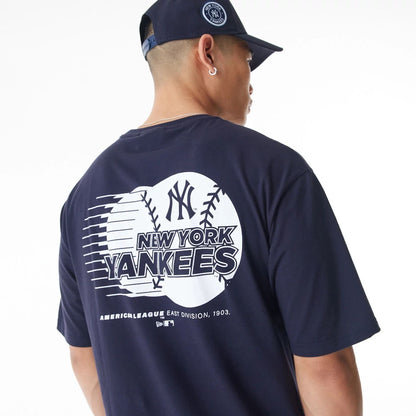 The Male model is wearing New York Yankees Baseball Graphic Navy Oversized T-Shirt  4