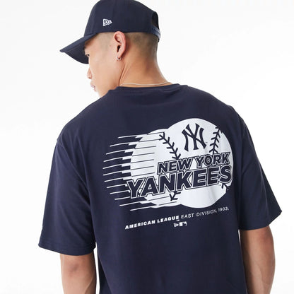 The Male model is wearing New York Yankees Baseball Graphic Navy Oversized T-Shirt  5