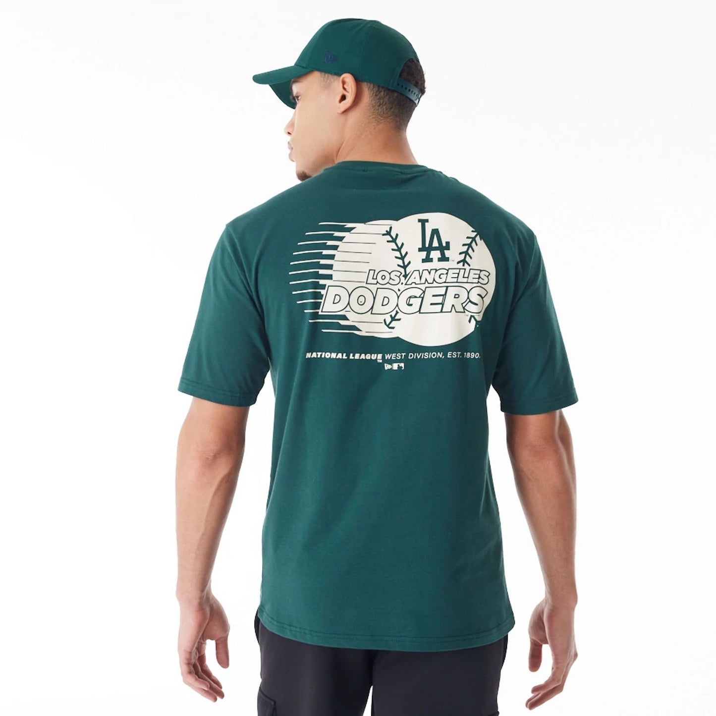 The Male model is wearing LA Dodgers Baseball Graphic Dark Green Oversized T-Shirt  6