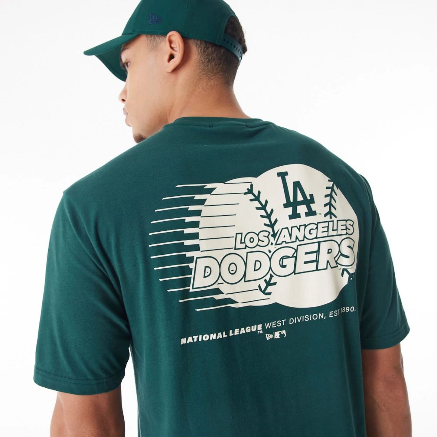 The Male model is wearing LA Dodgers Baseball Graphic Dark Green Oversized T-Shirt  2