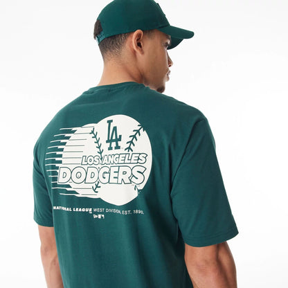 The Male model is wearing LA Dodgers Baseball Graphic Dark Green Oversized T-Shirt  3