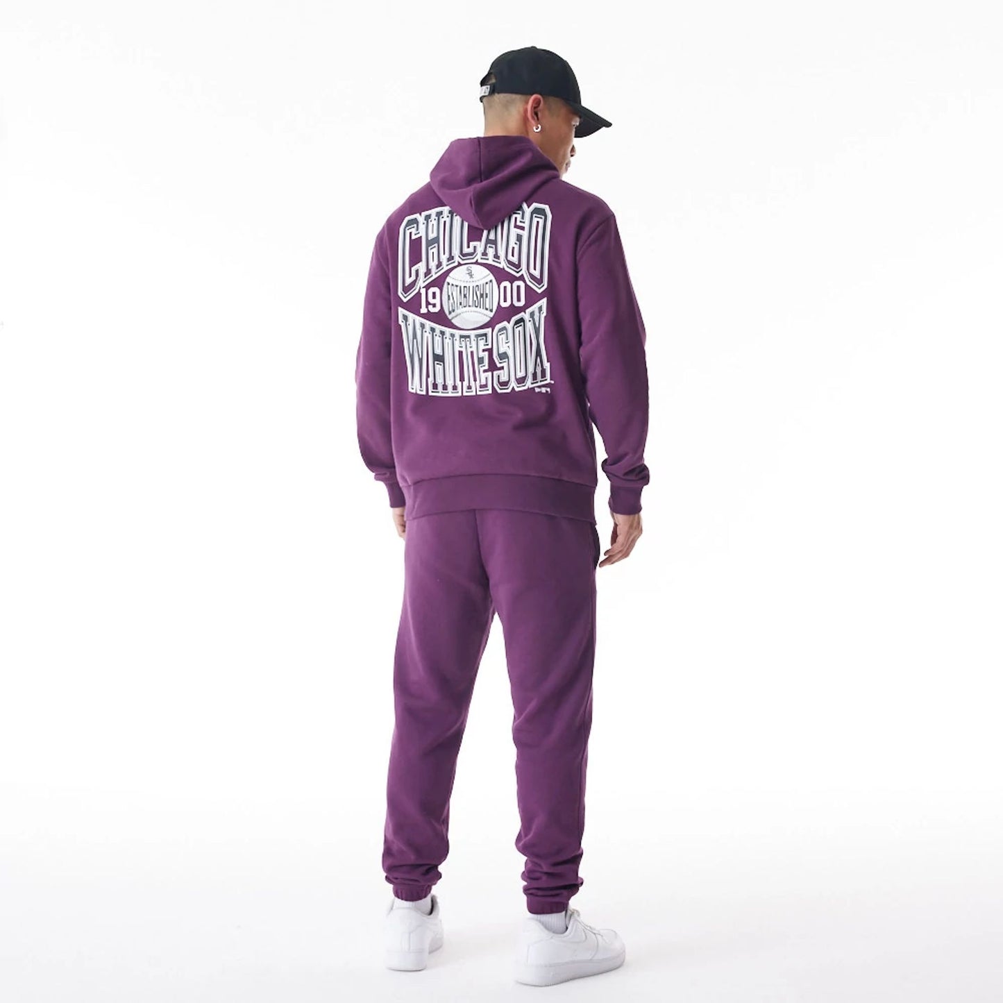 The Male model is wearing Chicago White Sox MLB Gradient Dark Purple Oversized Pullover Hoodie  3