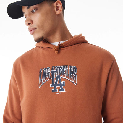 The Male model is wearing LA Dodgers MLB Gradient Brown Oversized Pullover Hoodie  9