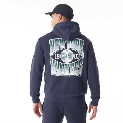 The Male model is wearing New York Yankees MLB Gradient Navy Oversized Pullover Hoodie  2