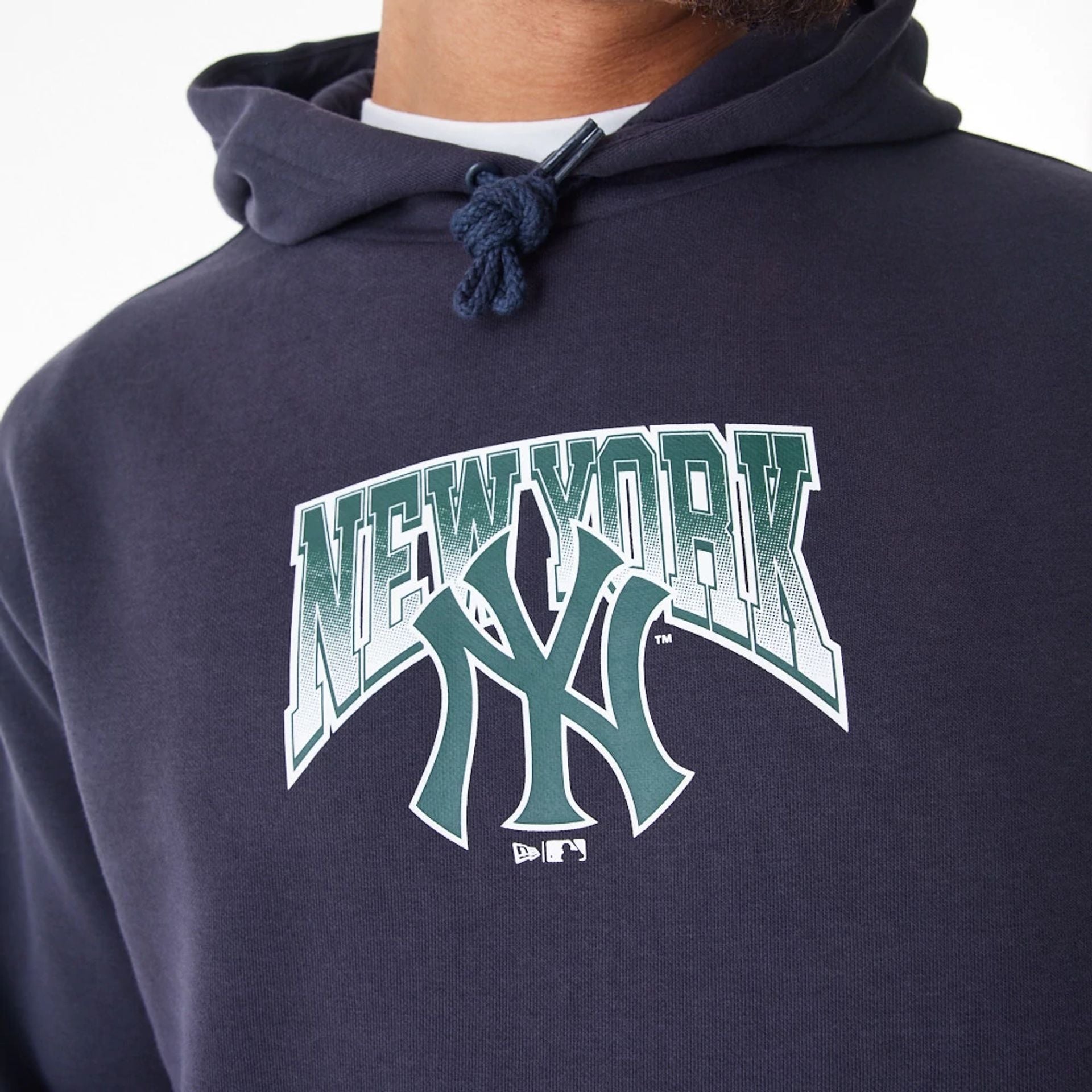 The Male model is wearing New York Yankees MLB Gradient Navy Oversized Pullover Hoodie  3