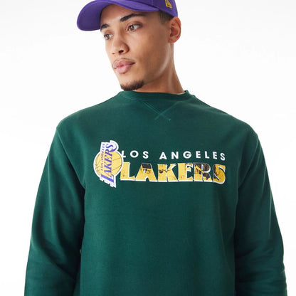 The Male model is wearing LA Lakers NBA Graphic Dark Green Crew Neck Sweater  6