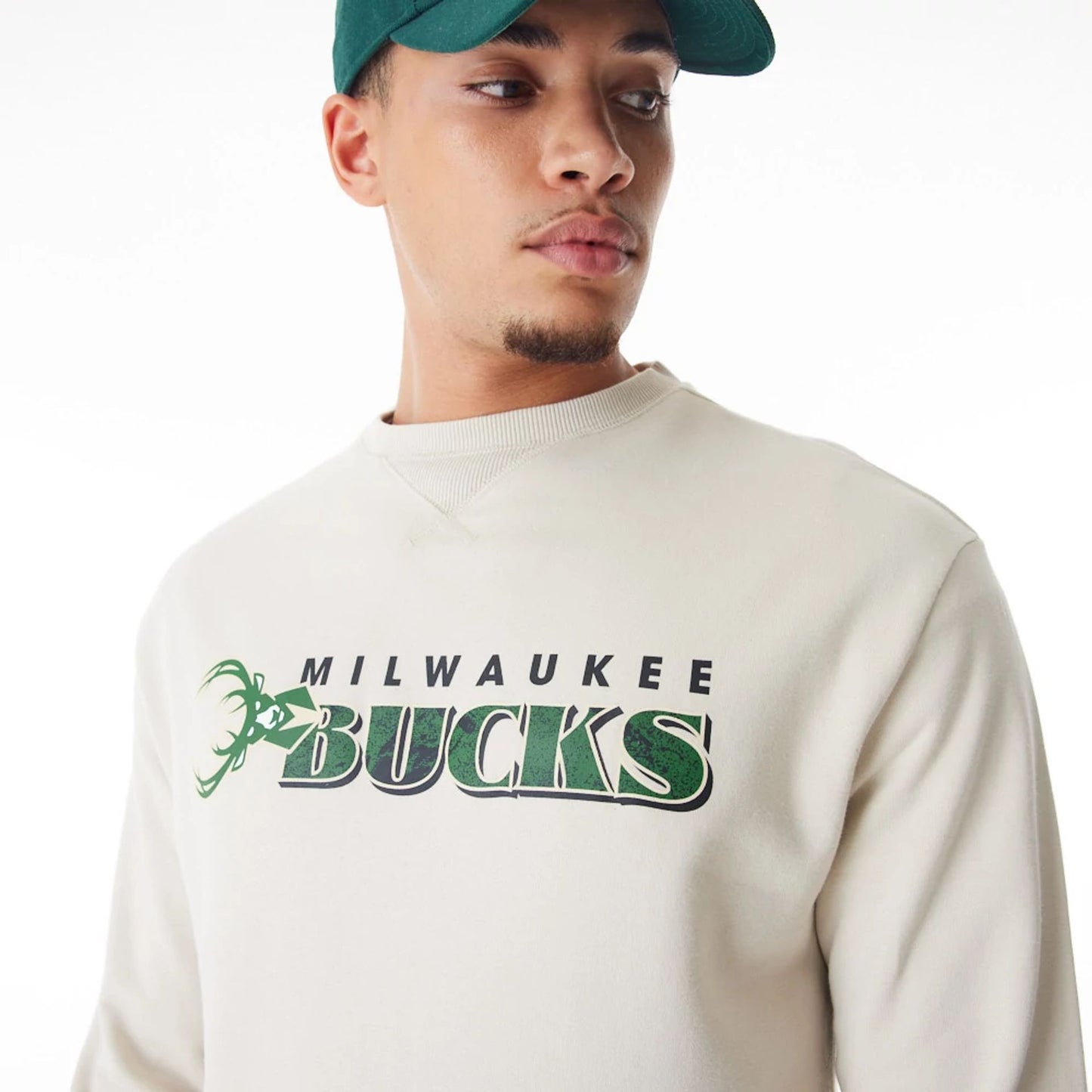 The Male model is wearing Milwaukee Bucks NBA Graphic Cream Crew Neck Sweater  4