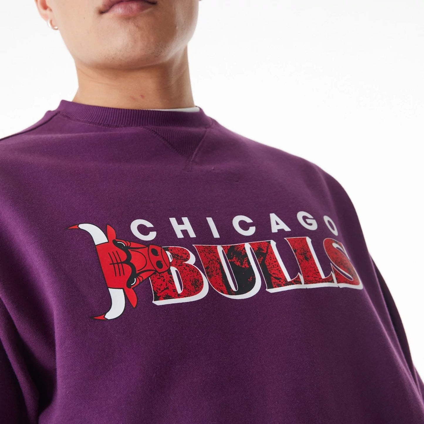 The Male model is wearing Chicago Bulls NBA Graphic Dark Purple Crew Neck Sweater  8