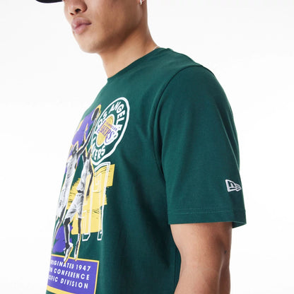 The Male model is wearing LA Lakers NBA Player Graphic Dark Green T-Shirt  8