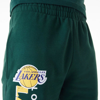 The Male model is wearing LA Lakers NBA Graphic Dark Green Joggers  8