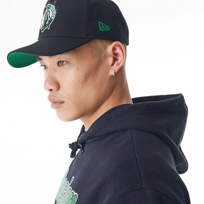 The Male model is wearing Boston Celtics NBA Flame Print Black Oversized Pullover Hoodie  6