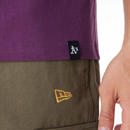 The Male model is wearing Oakland Athletics MLB Script Graphic Dark Purple Oversized T-Shirt  6