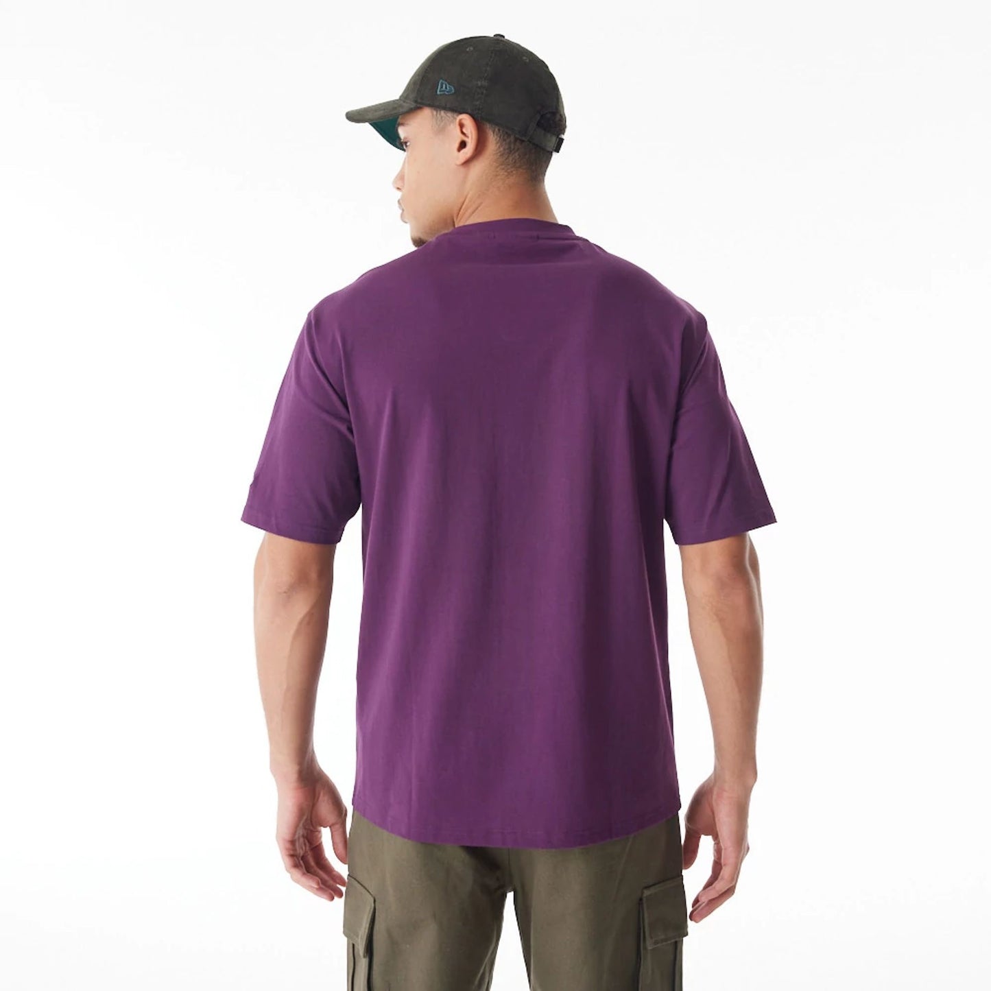 The Male model is wearing Oakland Athletics MLB Script Graphic Dark Purple Oversized T-Shirt  2