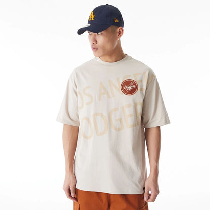 The Male model is wearing LA Dodgers MLB Script Graphic Cream Oversized T-Shirt  1