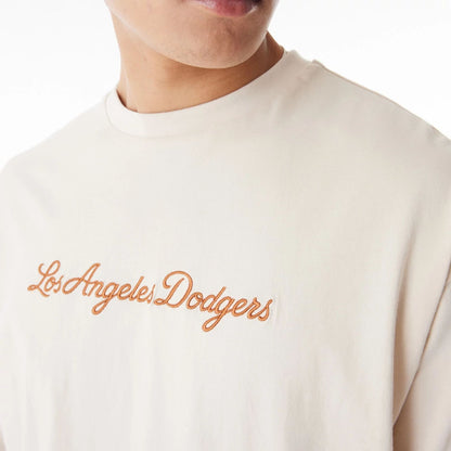 The Male model is wearing LA Dodgers MLB Tartan Infill Light Beige Oversized T-Shirt  7