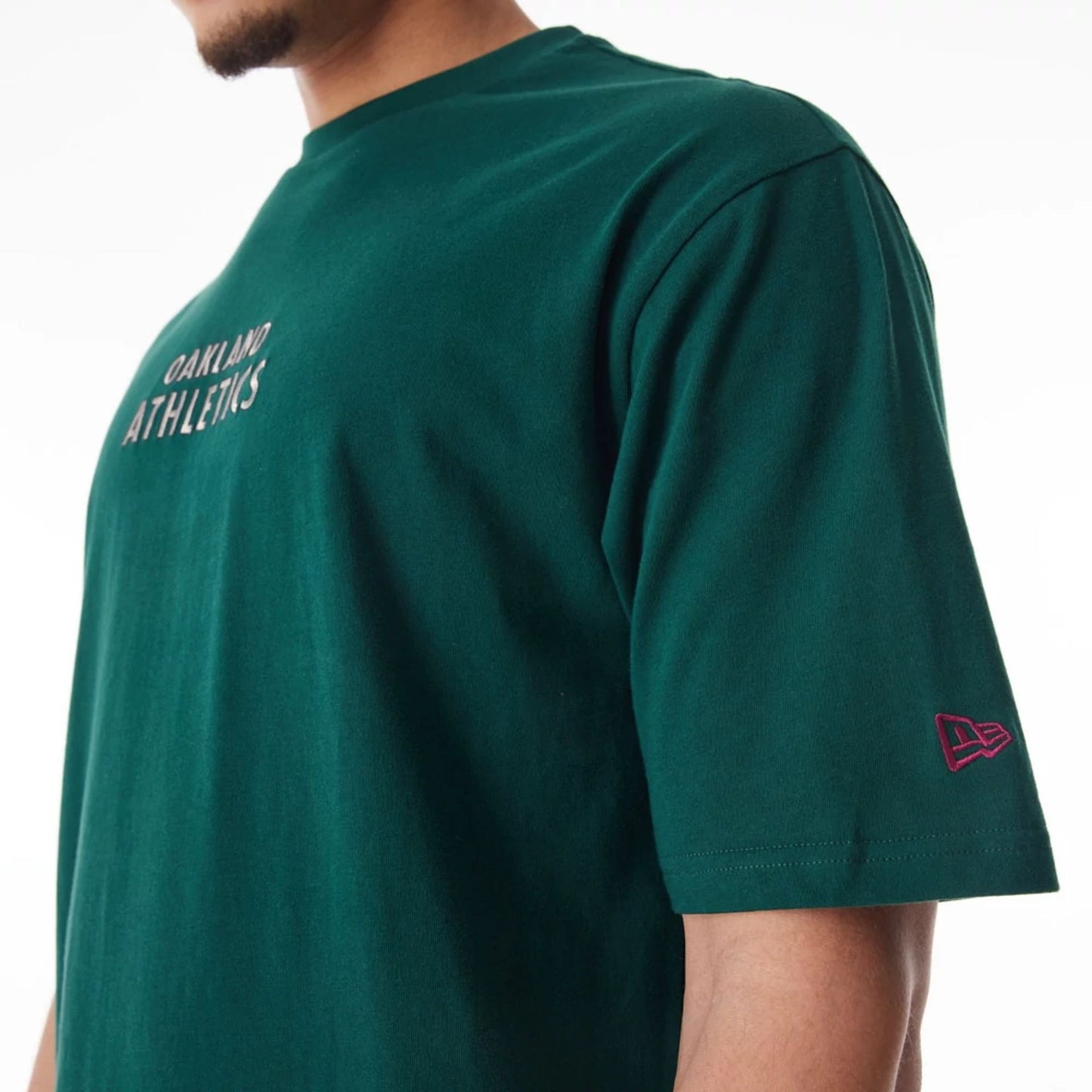 The Male model is wearing Oakland Athletics MLB Tartan Infill Dark Green Oversized T-Shirt  7