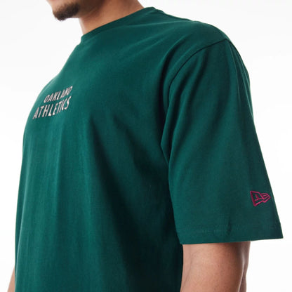 The Male model is wearing Oakland Athletics MLB Tartan Infill Dark Green Oversized T-Shirt  7