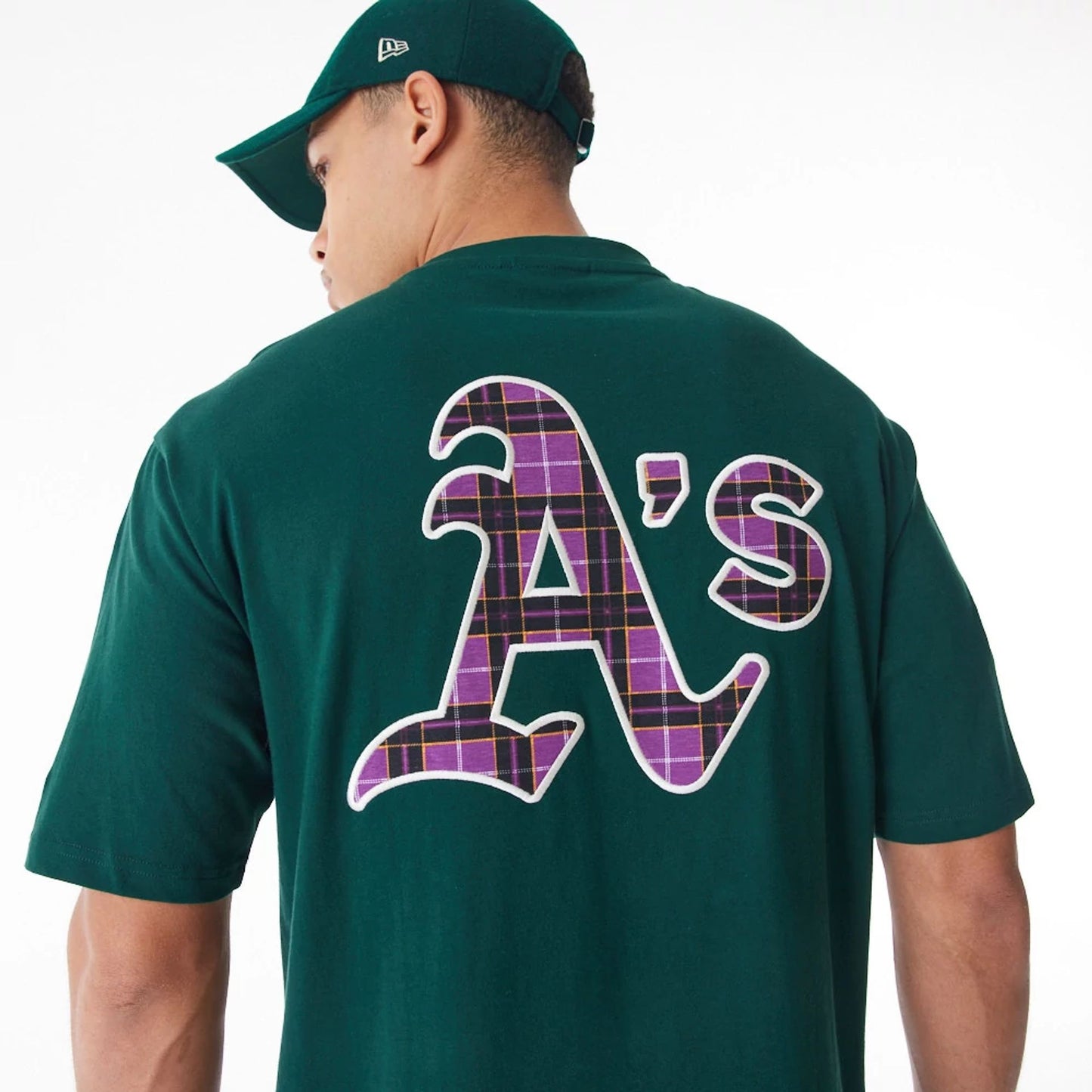 The Male model is wearing Oakland Athletics MLB Tartan Infill Dark Green Oversized T-Shirt  6