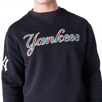 The Male model is wearing New York Yankees MLB Tartan Infill Black Crew Neck Sweater  3