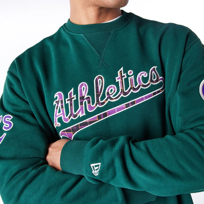 The Male model is wearing Oakland Athletics MLB Tartan Infill Dark Green Crew Neck Sweater  2