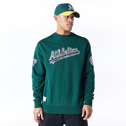 The Male model is wearing Oakland Athletics MLB Tartan Infill Dark Green Crew Neck Sweater  1