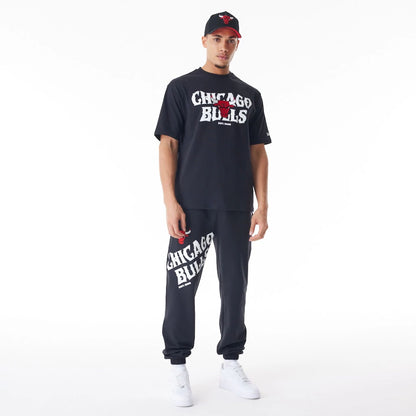 The Male model is wearing Chicago Bulls NBA Graphic Black Joggers  4