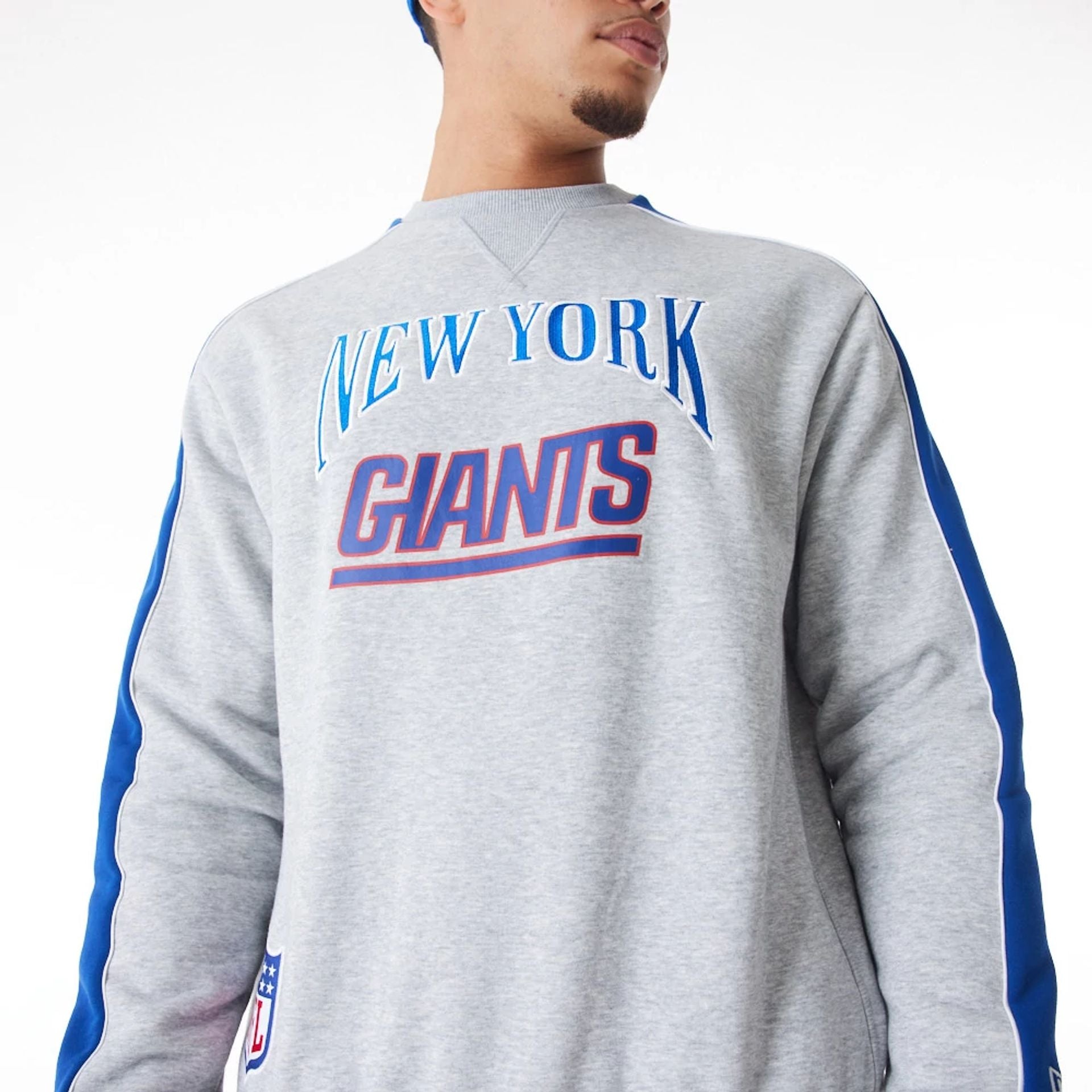 The Male model is wearing New York Giants NFL Graphic Grey Crew Neck Sweater  6