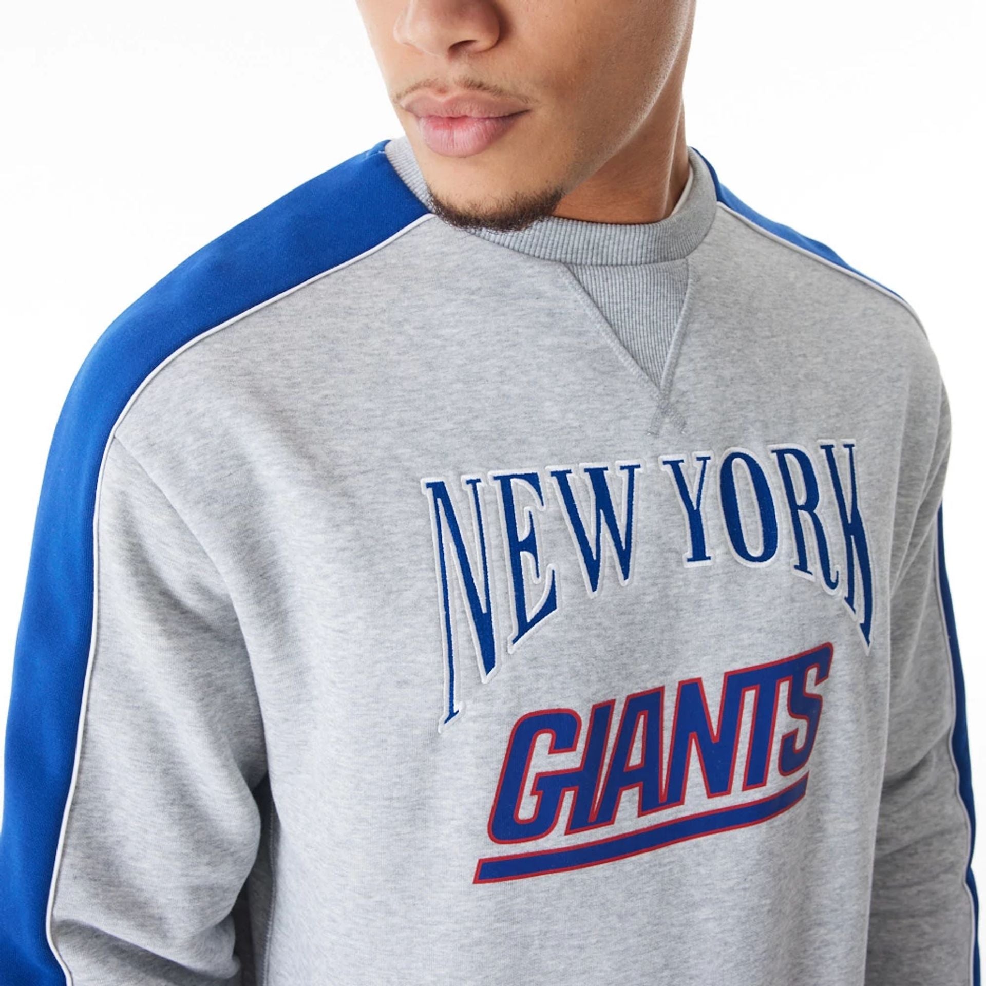 The Male model is wearing New York Giants NFL Graphic Grey Crew Neck Sweater  7