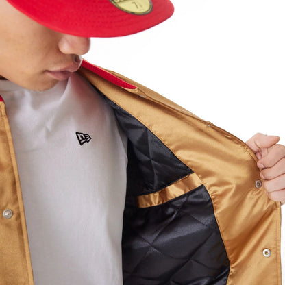 The Male model is wearing San Francisco 49Ers NFL Beige Satin Bomber Jacket  10