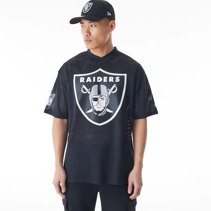 The Male model is wearing Las Vegas Raiders NFL Mesh Black Jersey  1